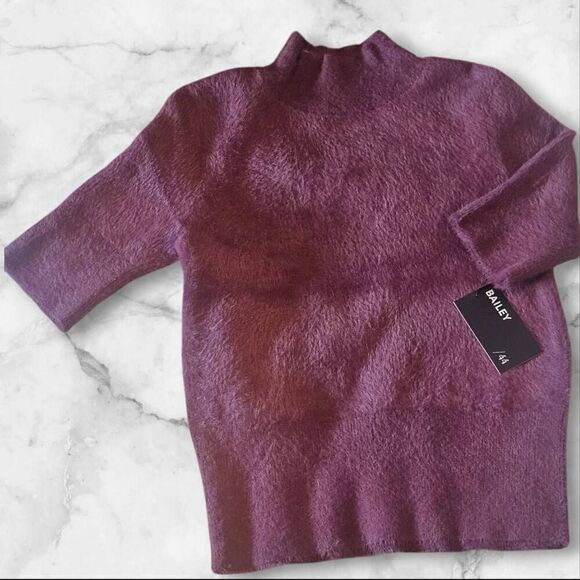 BAILEY 44 Maroon Mock Neck Short Sleeve Pullover Shiny Soft Sweater Size Medium - Picture 3 of 11